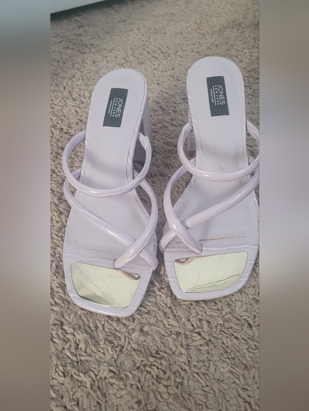 Sz 7 Jones New York Pale Lavender Strappy Square-Toe Heels